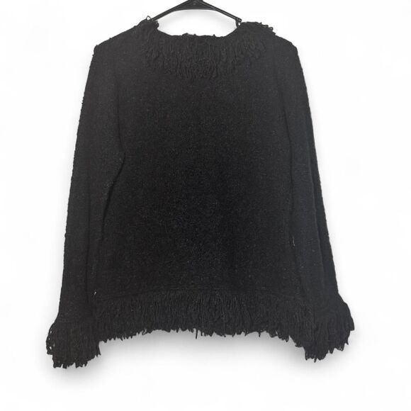 Hearts of Palm Large Black Fringe Pullover Knit Sweater Cozy - Picture 5 of 6
